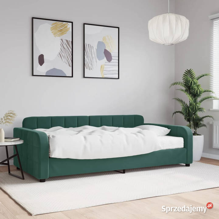 Sofa z materacem do spania ciemnozielona aksamit 110cm Łóżka Warszawa sprzedam