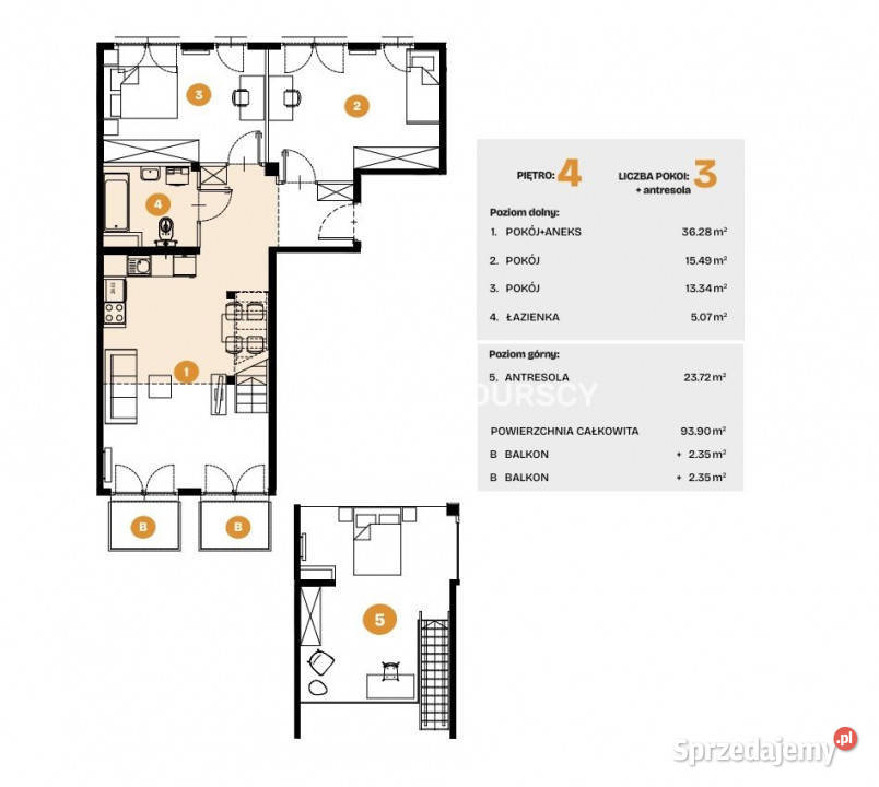 Mieszkanie na sprzedaż 939m2 3 pokoje Kraków Na
