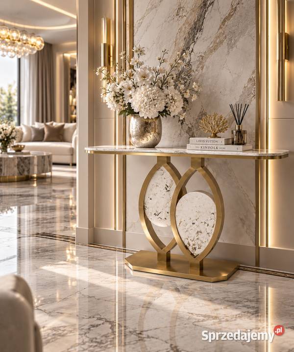Konsola glamour Althea 160 ze złotą owalną Golkowice
