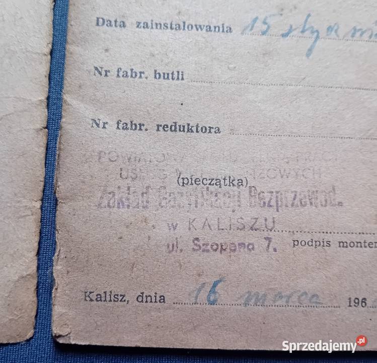 Ksiażka kontroli wymiany butli z gazem Wydana w Antykwariat Koźminek