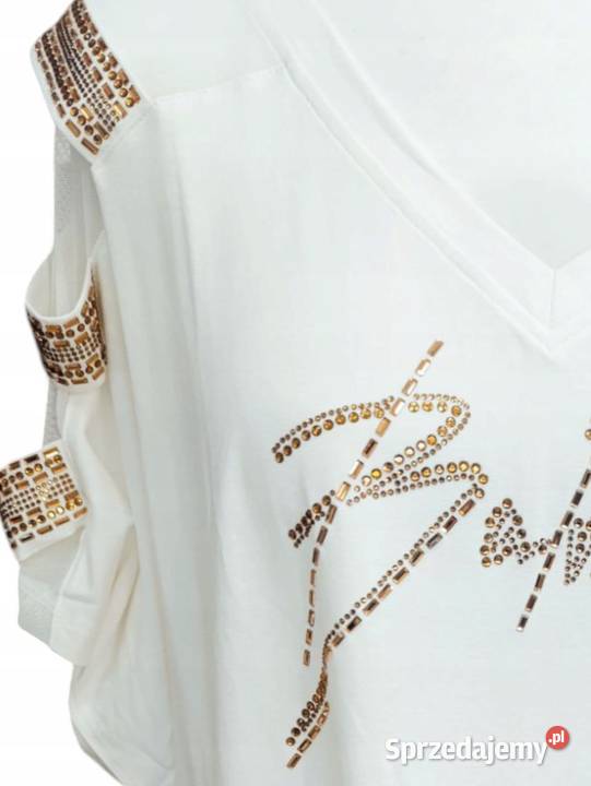 Luksusowa bluzka damska Cekiny koronki kamienie biały sprzedam