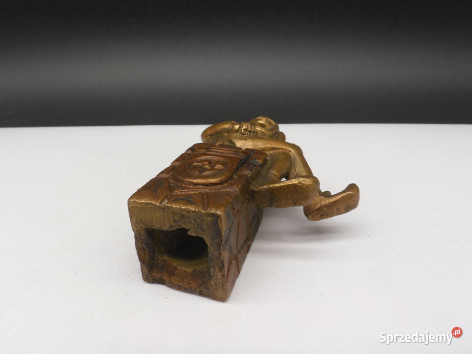 Stara Mosiężna Figurka Błazen Trefniś na Cokole Porcelana i szkło