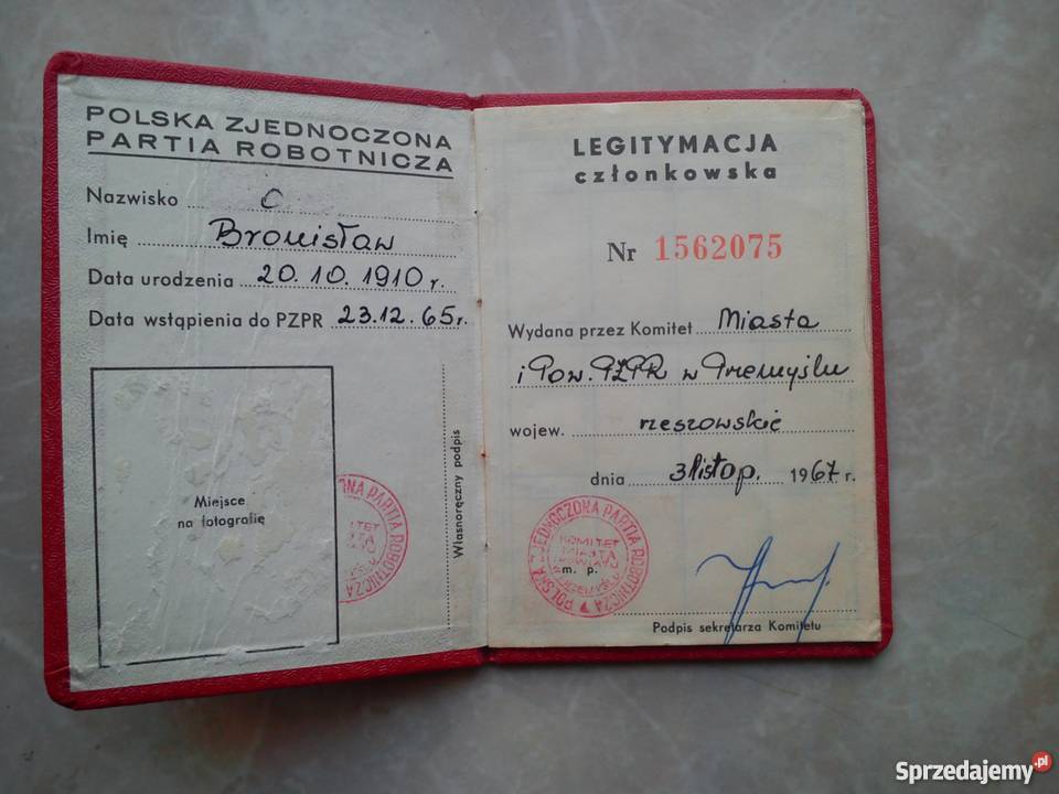 Legitymacja PZPR Jarosław sprzedam