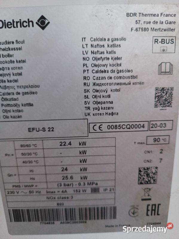 Piec olejowy De Dietrich EFUS 22 mazowieckie Pogorzel