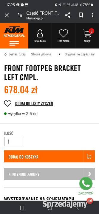 FRONT FOOTPEG BRACKET LEFT CMPL Podnóżek 690 701 mazowieckie Warszawa