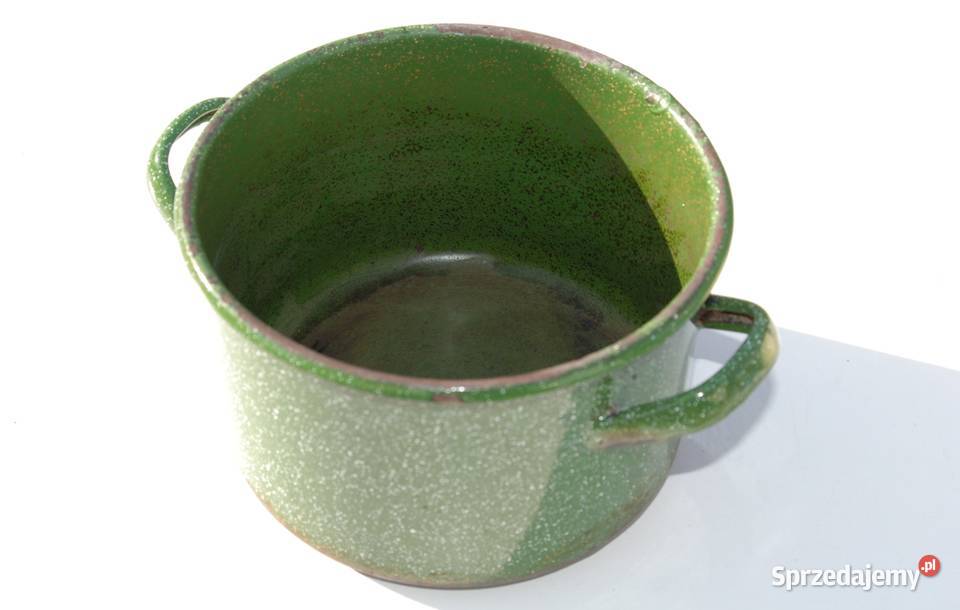 Stary metalowy garnka emaliowany antyk Cieszyn