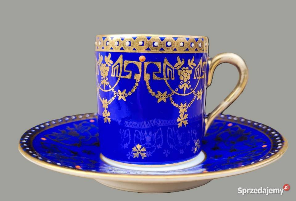 Zabytkowa neoklasyczna kobaltowa filiżanka Beyer małopolskie Kraków