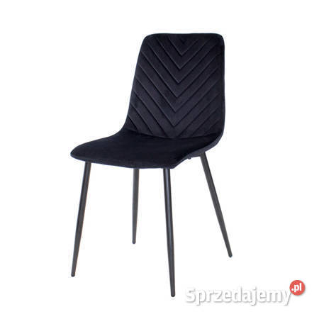 Czarne krzesło welurowe na czarnych nogach wzór jodelka