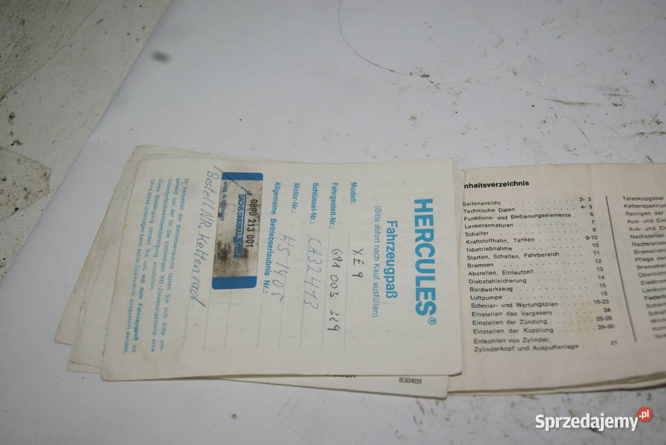 HERCULES XE9 SACHS 80SA SERVIS INSTRUKCJA Rybnik