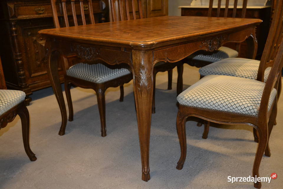 stół i 6 krzeseł ludwikowski komplet dąb Będzin