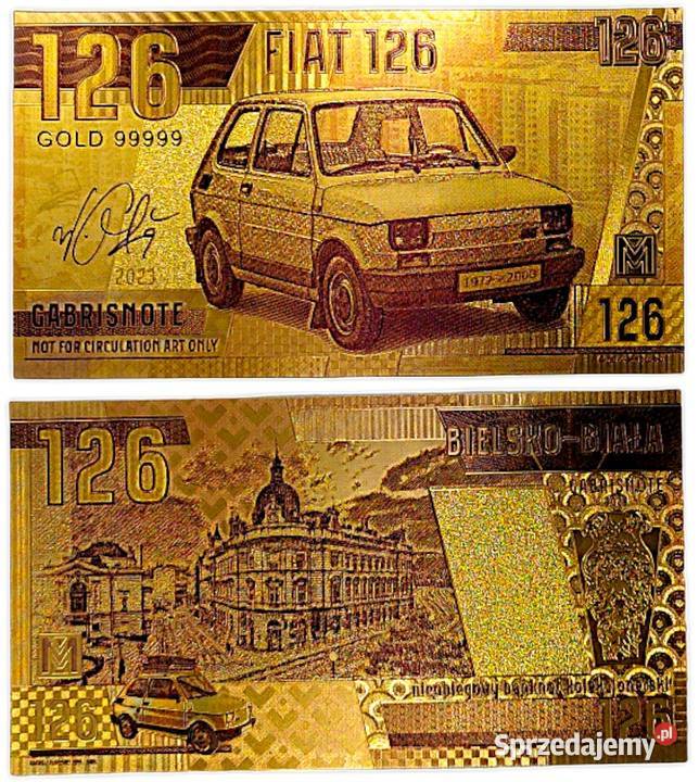 pozłacany banknot fantazyjny Fiat 126 P maluch Stalowa Wola sprzedam