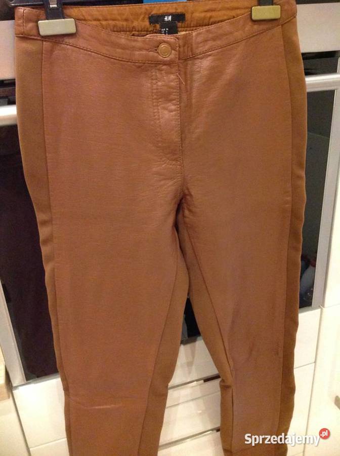 Spodnie Legginsy Karmelowe Skórzane Damskie HM r