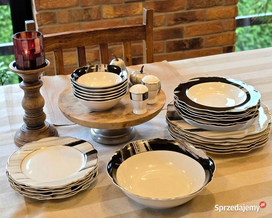 269 Zestaw talerzy 28 elementów szare białe