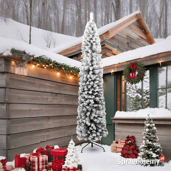 Smukła sztuczna choinka zielona ośnieżona240 Zielone