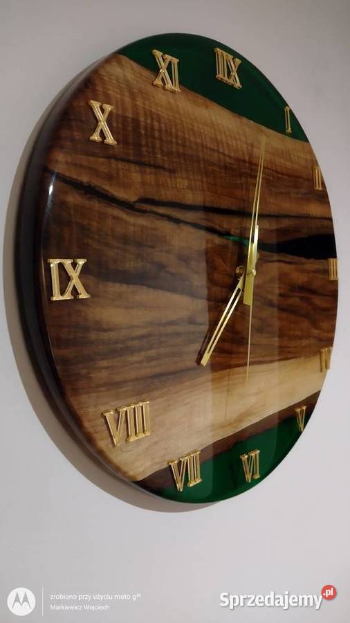Zegar rękodzieło drewno z żywicą Zegary Zamość sprzedam