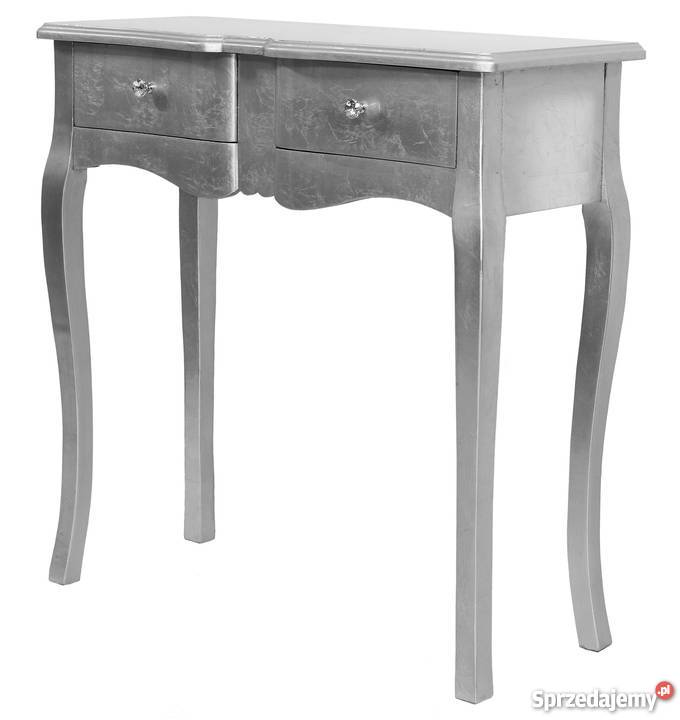 Stylowa srebrna konsola stolik z dwoma szufladami glamour