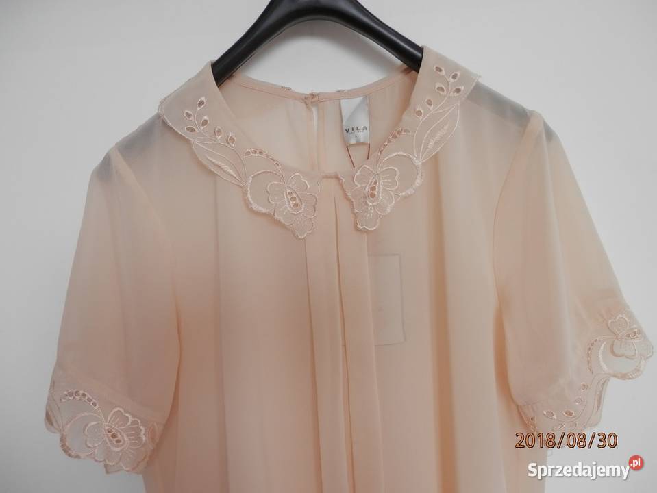 Bluzka Wizytowa Beżowa Nude Zdobiona Ażurem Odzież damska Łomża
