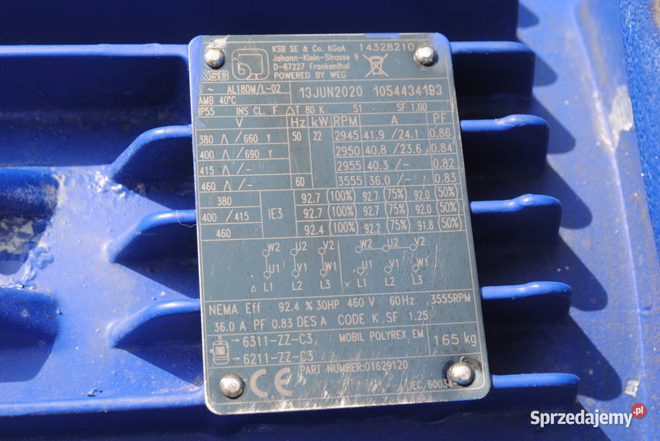 Pompa do wody z silnikiem WEG 22kw 2945obr KSB Kargowa
