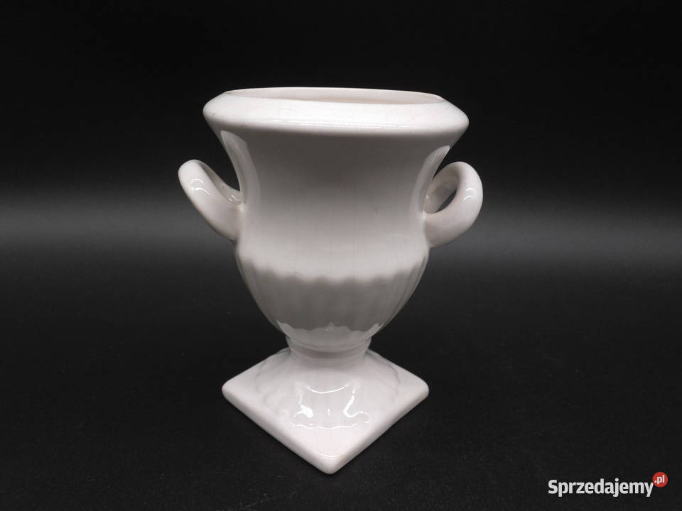 Stary Biały mały Wazon Urna w Stylu Mdicis Porcelana i szkło Raszków