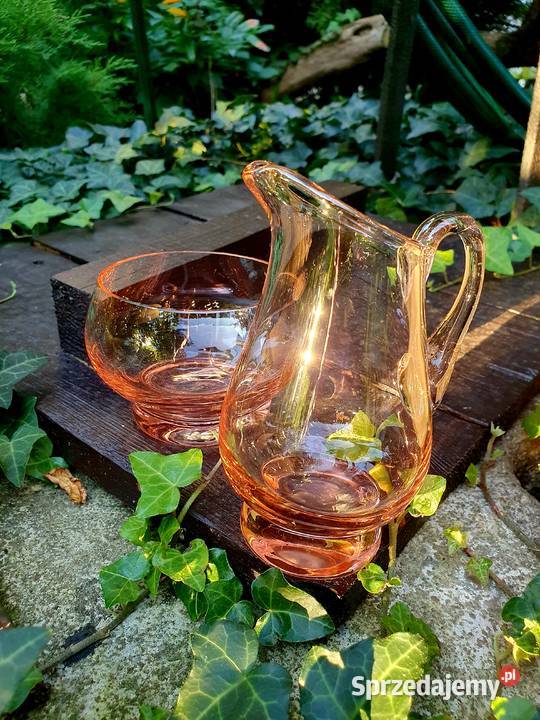 Dzbanek i miska szkło rozalinowe Myszków