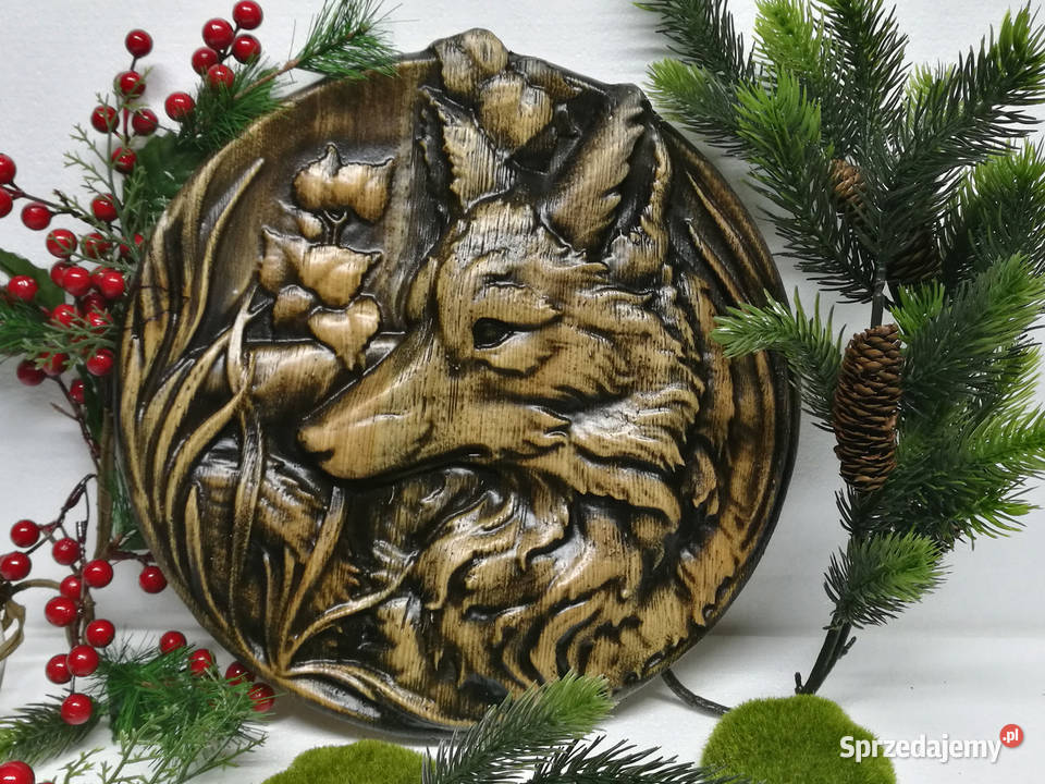 Płaskorzeźba drewniana Lis w bieszczadzkich