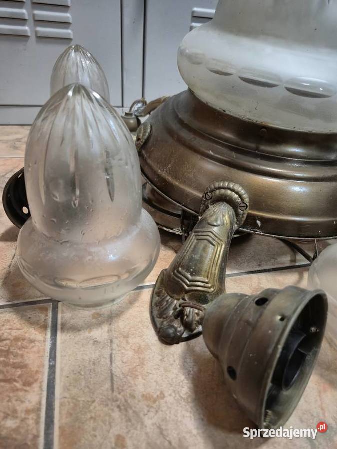 Żyrandol mosiądz PRL 5 ramienny śląskie