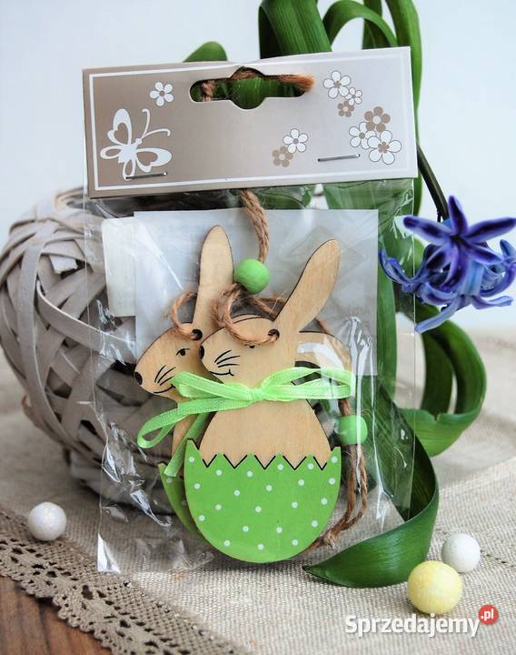Zając wielkanocny pisanka zawieszka drewno 1 odcienie zieleni Lublin