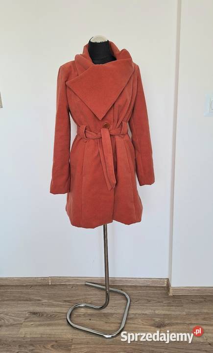 Przepiękny pastelowy koralowy płaszcz wełniany Wiosenna/Jesienna  Kraków