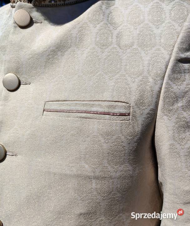 Elegancki indyjski sherwani achkan kremowy haft Szczecin