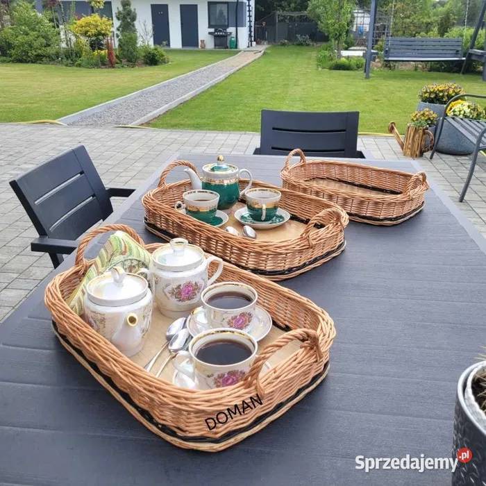 Zestaw 3 Taca wiklinowa do serwowania tace