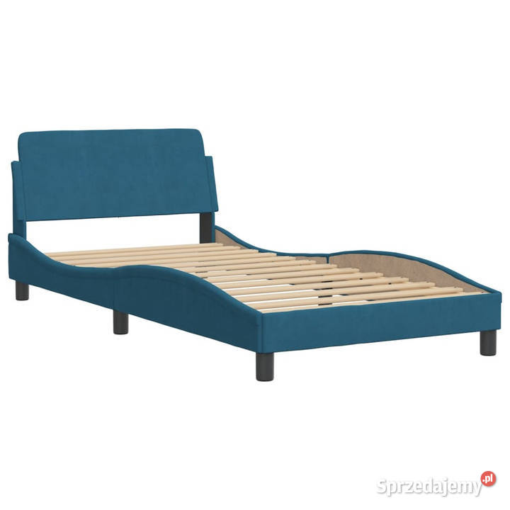 Rama łóżka z zagłówkiem niebieska aksamitna 218cm sprzedam