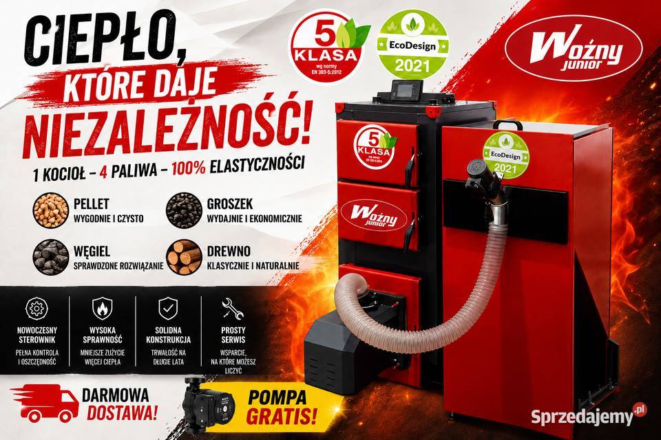 Kocioł piec c.o. pellet do 220m2 5 klasa ecodesign dostawa 0zł pompa gratis