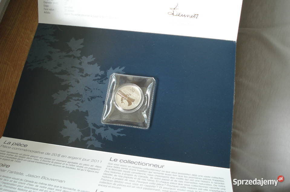 Srebrna moneta Kanada 20 dolarów Kanu 2011r Łódź sprzedam
