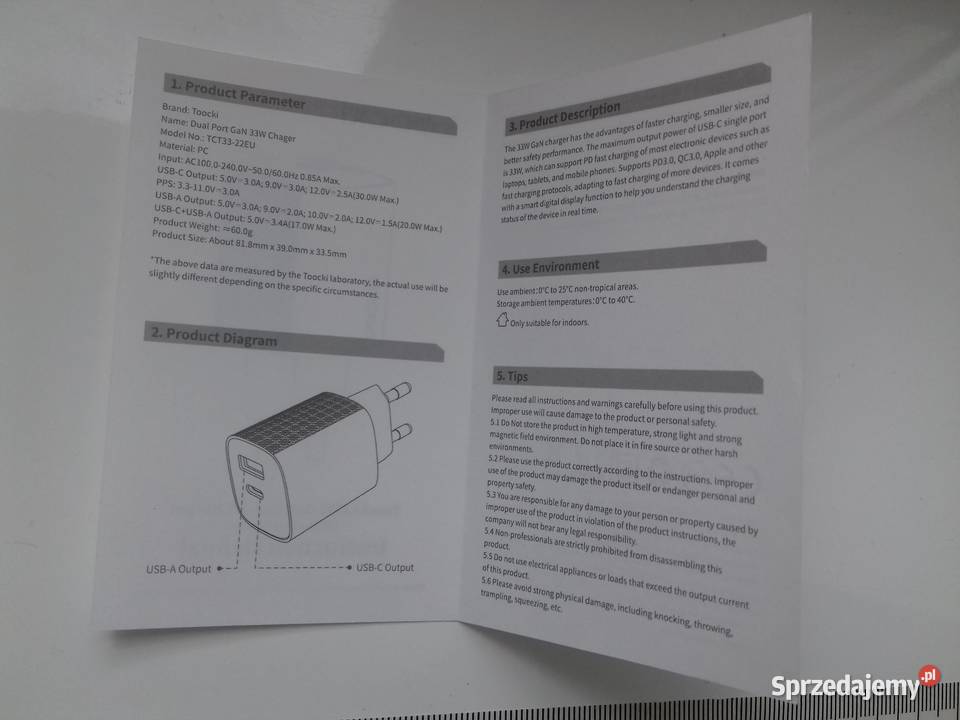Ładowarka GaN 33W PDQC3 5V 3A 9V 10V 12V NOWA Bydgoszcz