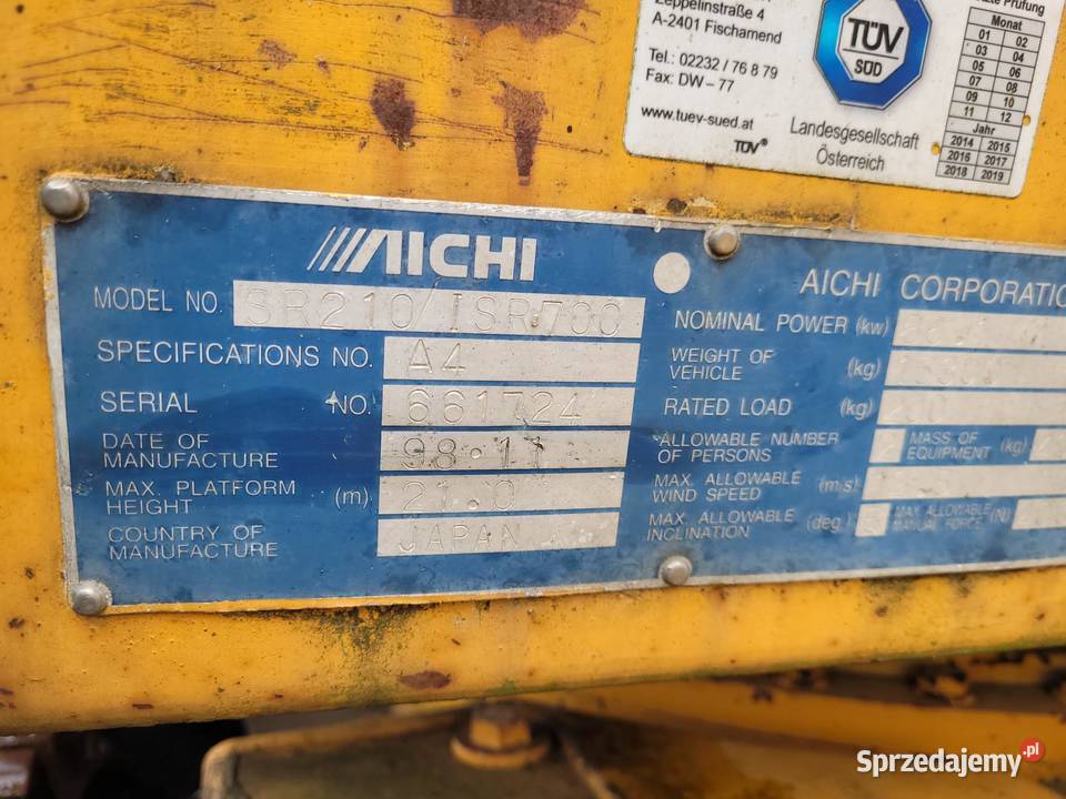 Podnośniki teleskopowe Aichi SR 210 I SR 700 Rok produkcji 1998 Zaklików sprzedam
