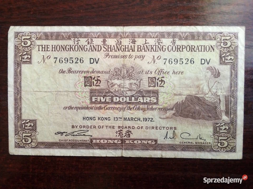 Banknot 5 dolarów Hong Kong Płońsk