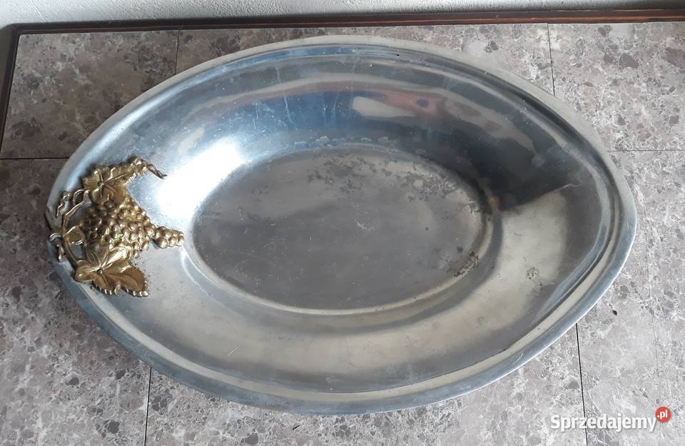 Stara patera taca aluminium zdobiona mosiądzem Tczew
