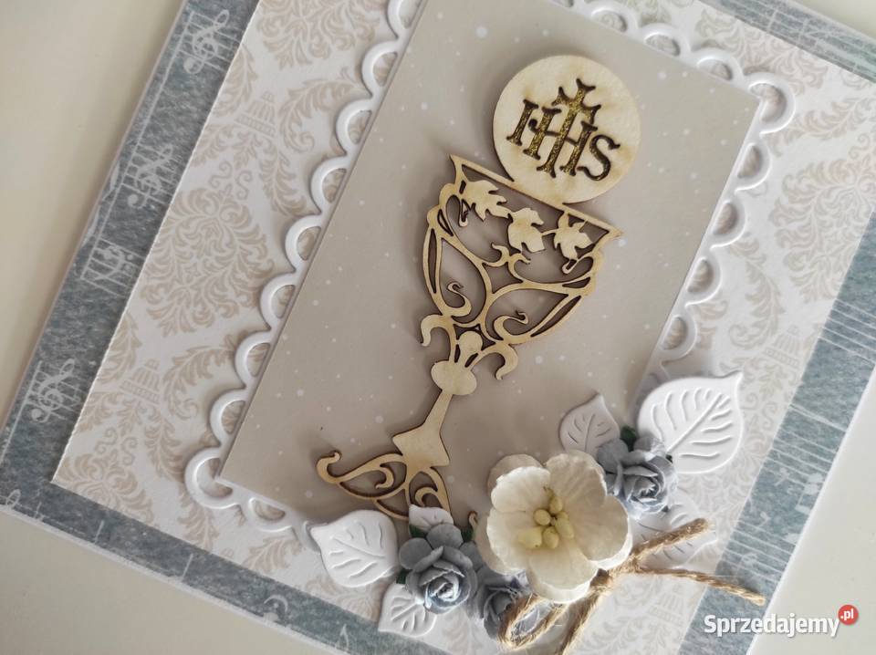 Kartka ręcznie robiona Komunia Święta handmade Łódź