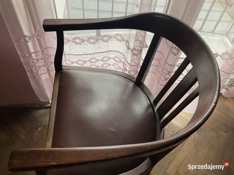 Fotel retro drewniany obicie skóra Warszawa