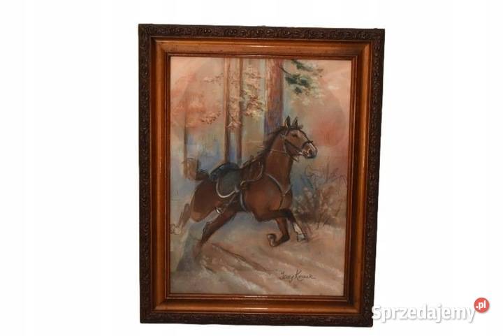 Jerzy Kossak Koń Pędzący Las Obraz Pastel Szkłem małopolskie