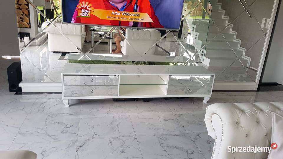 Komoda RTV biała glamour noga Ludwik gałka chrom wielkopolskie Kępno sprzedam