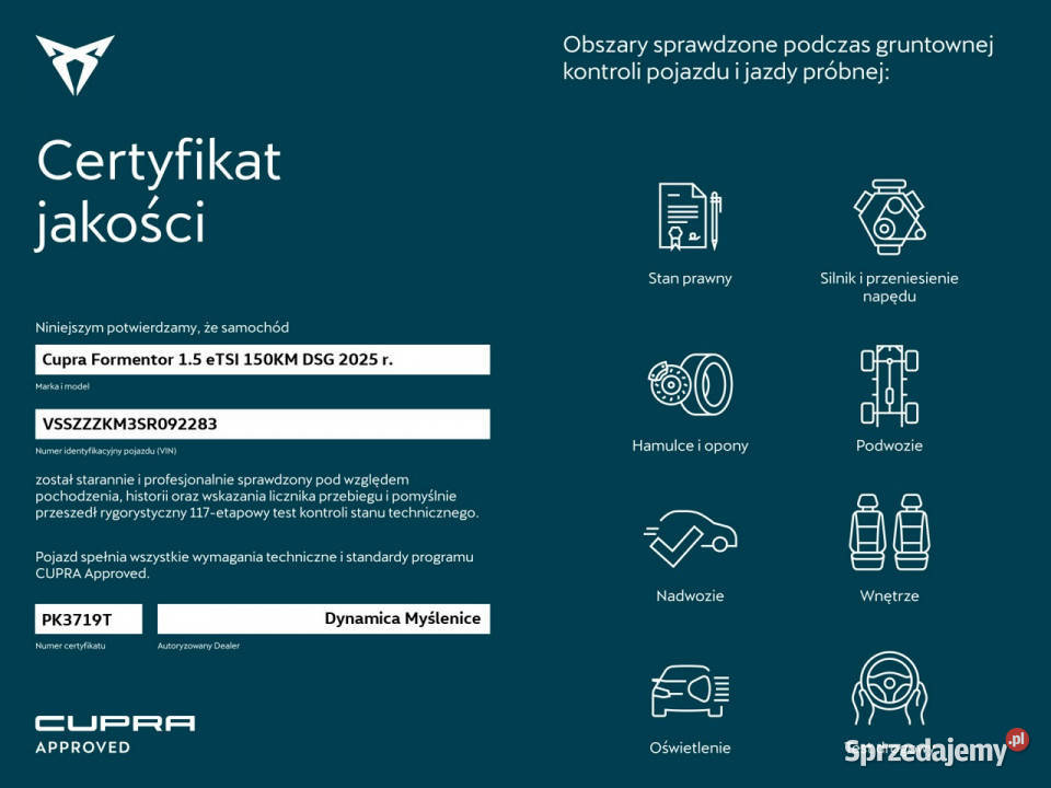 Cupra Formentor VAT 23 15 eTSI 150 DSG 2025 r małopolskie Myślenice