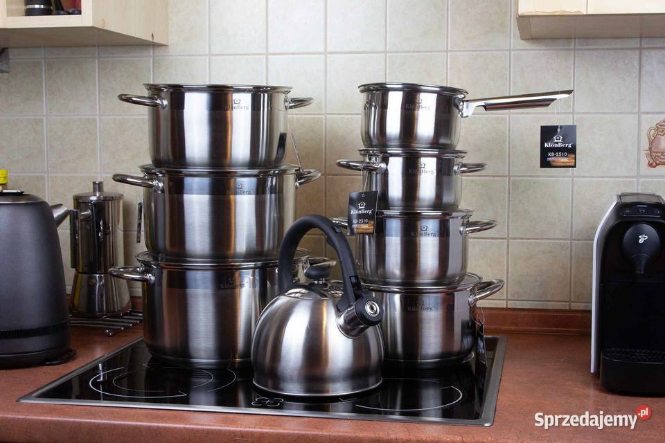 299 Zestaw dużych garnków nierdzewnych z Wyposażenie wnętrz Zabrze