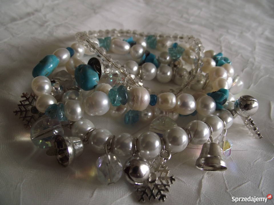 DWIE BRANSOLETY Z PEREŁ TURKUSÓW I CHRYZOKOLI Piła