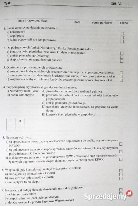 Podstawy przedsiębiorczości Testy sprawdzające Chełm sprzedam