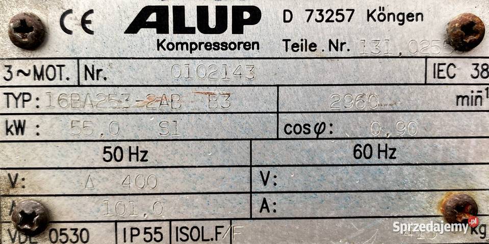 silnik elektryczny 55kW 2960obr 3fazowy Pozostałe kujawsko-pomorskie Pigża