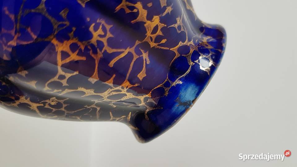 Kobaltowo złoty porcelitowy wazon wazonik Dąbrowa Górnicza
