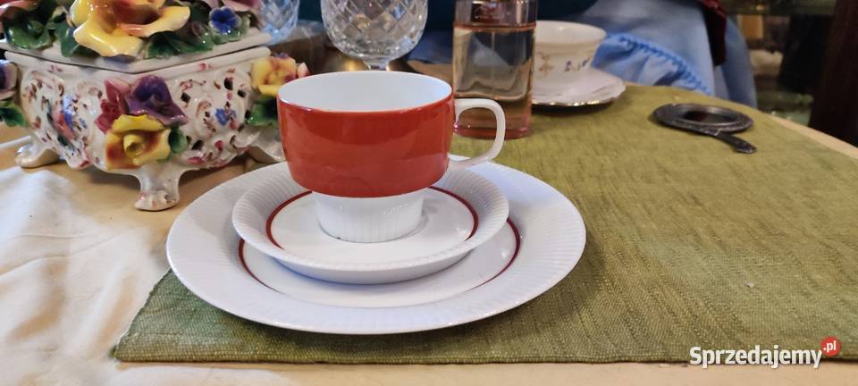 Zestaw śniadaniowy filiżanka porcelana Rosenthal biel orange