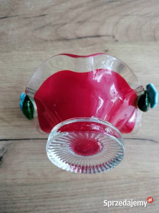 Piękny koszyczek szklany błękitne kwiatki prl Choszczno