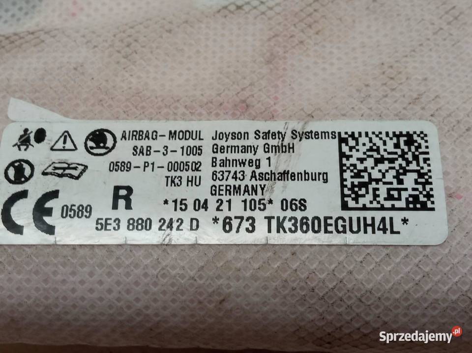 PODUSZKA POWIETRZNA AIRBAG FOTELA PRAWY PRZÓD